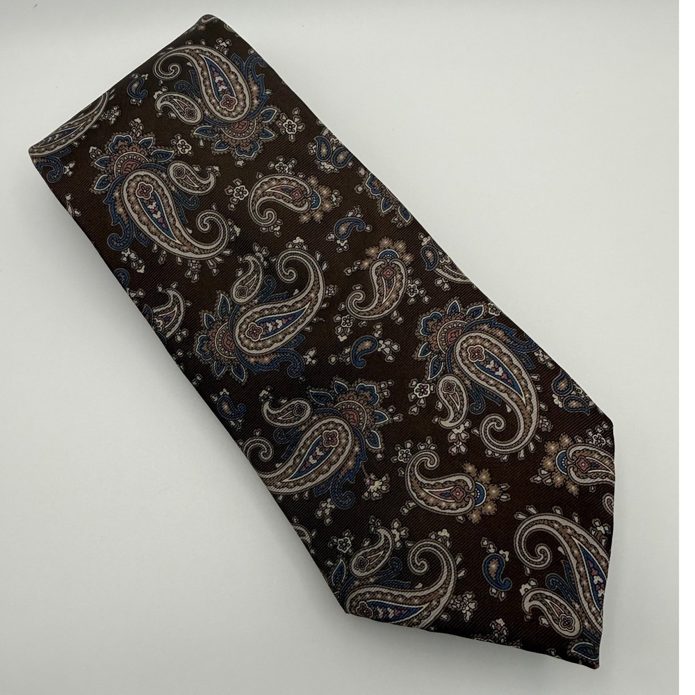 Oscar de la Renta Necktie 3.75" Brown Paisley Silk Couture Vintage Preppy classy